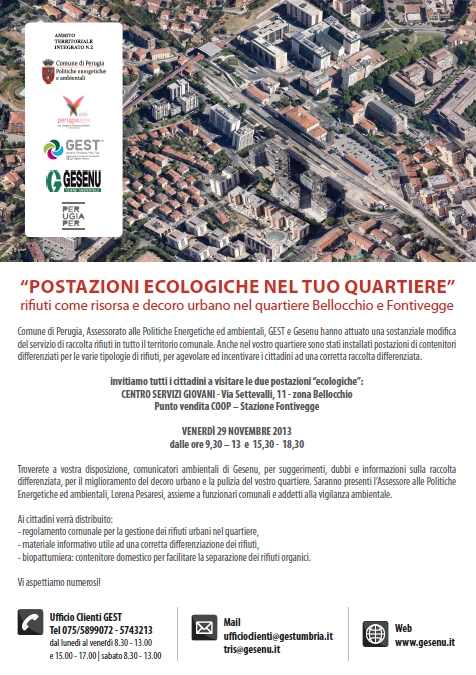 Postazioni ecologiche nel tuo quartiere: rifiuti come risorsa e decoro urbano nel quartiere Bellocchio e Fontivegge @ Centro servizi giovani (Via Settevalli, 11 - Zona Bellocchio); Punto vendita Coop (Stazione Fontivegge)